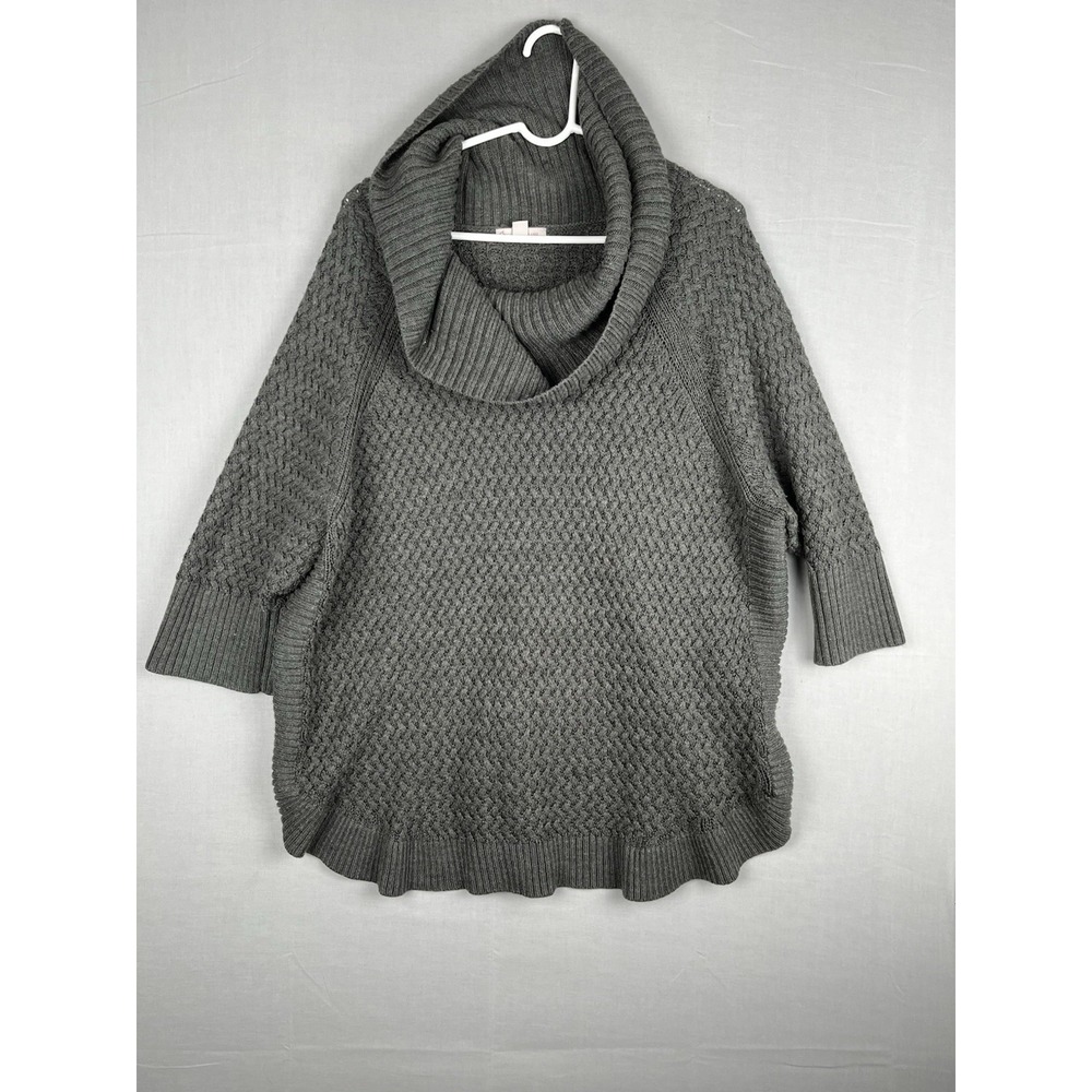 CB Womens 3X Gray Knit Sweater Cowl Neck Short Sleeve Textured Pullover